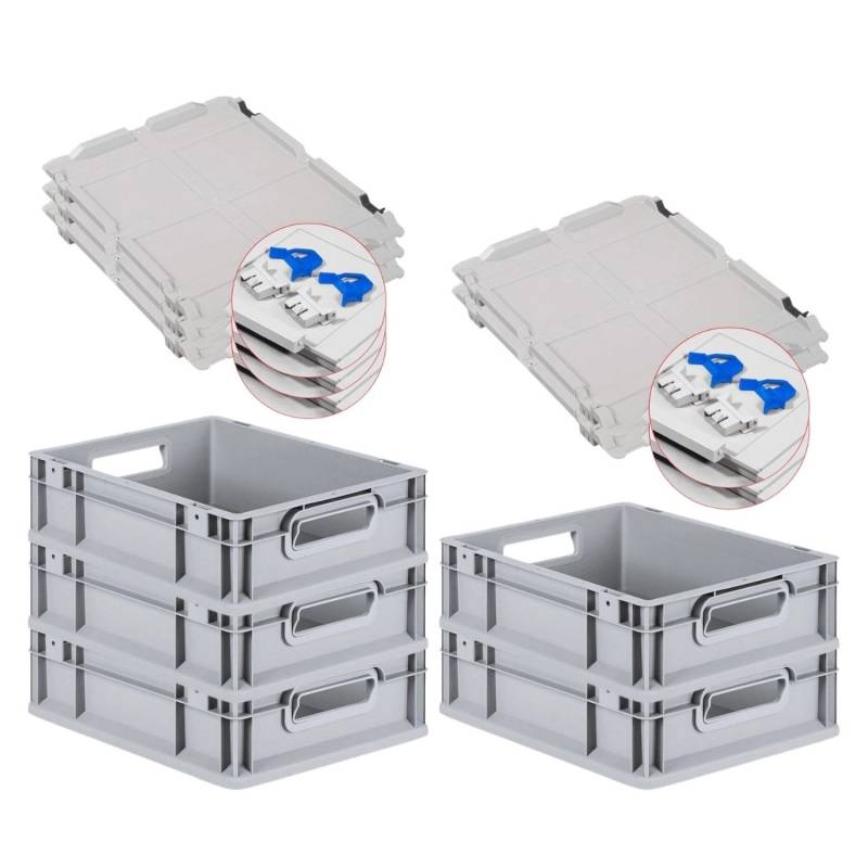 PROREGAL SuperSparSet 5x Eurobox NextGen Grip mit Scharnierdeckel und Blauen Schiebeschnappverschlüssen HxBxT 12 x 30 x 40 cm 11 Liter Griffe von PROREGAL