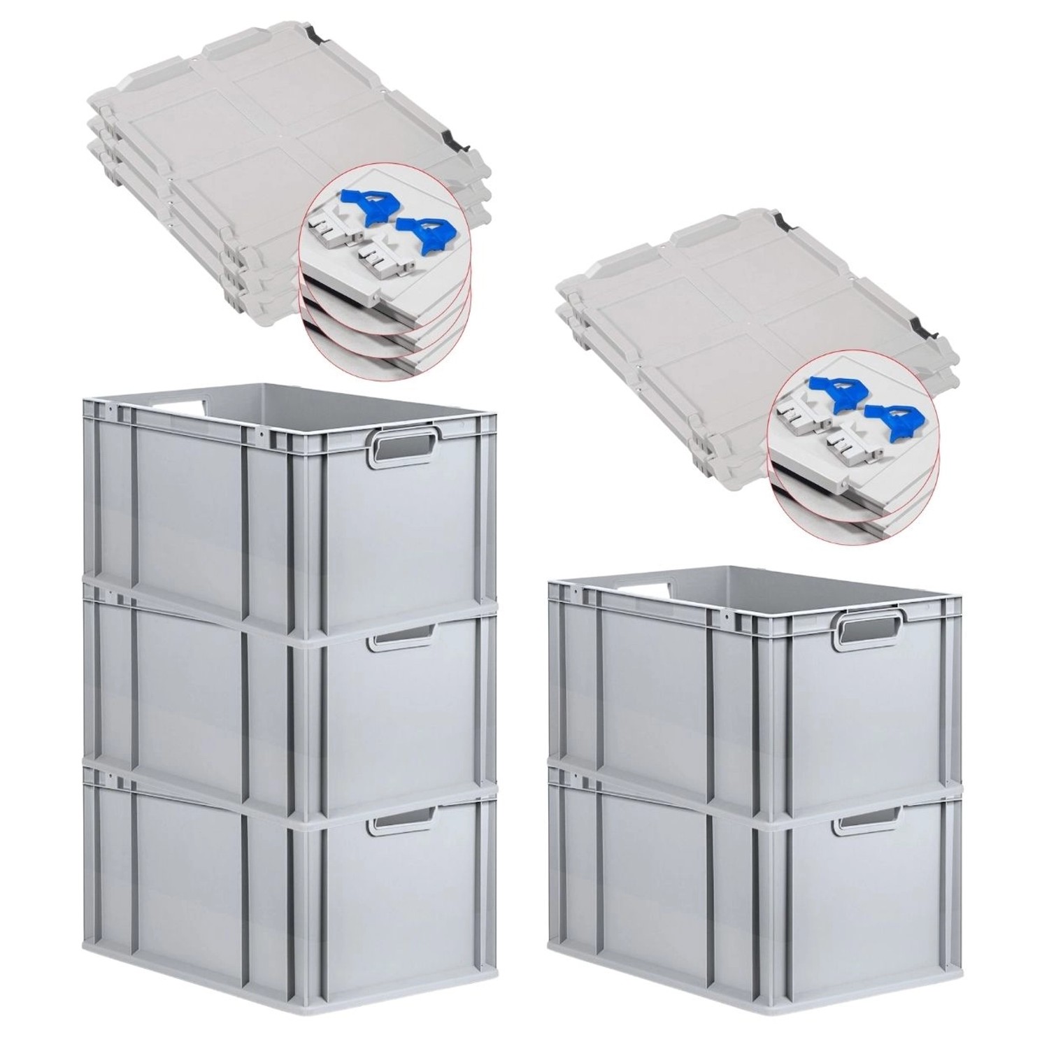 PROREGAL SuperSparSet 5x Eurobox NextGen Grip mit Scharnierdeckel und Blauen Schiebeschnappverschlüssen HxBxT 32 x 40 x 60 cm 65 Liter von PROREGAL