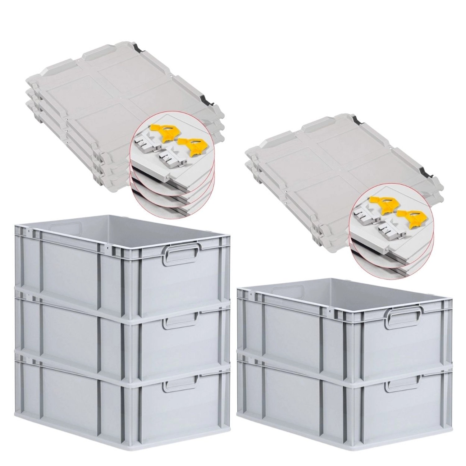 PROREGAL SuperSparSet 5x Eurobox NextGen Grip mit Scharnierdeckel und Gelben Schiebeschnappverschlüssen HxBxT 22 x 40 x 60 cm 44 Liter PROREGAL SuperSparSet 5x Eurobox NextGen Grip mit Scharnierdeckel und Gelben Schiebeschnappverschlüssen HxBxT 22 x 40 x 60 cm 44 Liter von PROREGAL