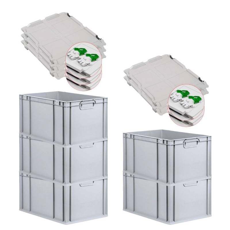 PROREGAL SuperSparSet 5x Eurobox NextGen Grip mit Scharnierdeckel und Grünen Schiebeschnappverschlüssen HxBxT 32 x 40 x 60 cm 65 Liter von PROREGAL