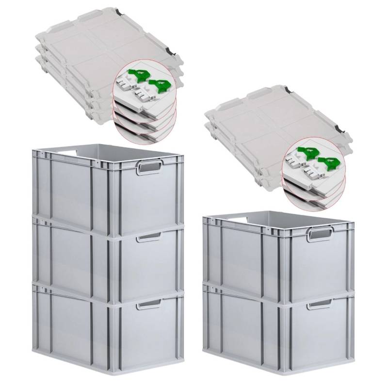 PROREGAL SuperSparSet 5x Eurobox NextGen Grip mit Scharnierdeckel und Grünen Schiebeschnappverschlüssen HxBxT 32 x 40 x 60 cm 65 Liter von PROREGAL