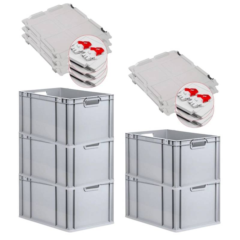 PROREGAL SuperSparSet 5x Eurobox NextGen Grip mit Scharnierdeckel und Roten Schiebeschnappverschlüssen HxBxT 32 x 40 x 60 cm 65 Liter von PROREGAL