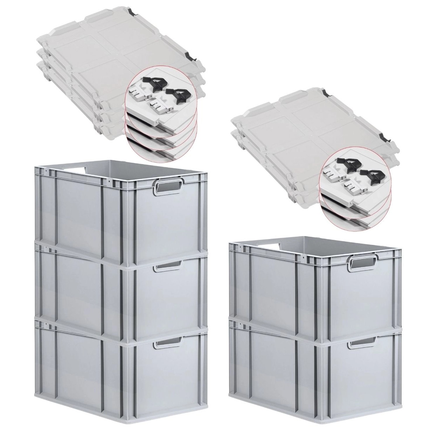 PROREGAL SuperSparSet 5x Eurobox NextGen Grip mit Scharnierdeckel und Schwarzen Schiebeschnappverschlüssen HxBxT 32 x 40 x 60 cm 65 Liter PROREGAL SuperSparSet 5x Eurobox NextGen Grip mit Scharnierdeckel und Schwarzen Schiebeschnappverschlüssen HxBxT 32 x 40 x 60 cm 65 Liter von PROREGAL