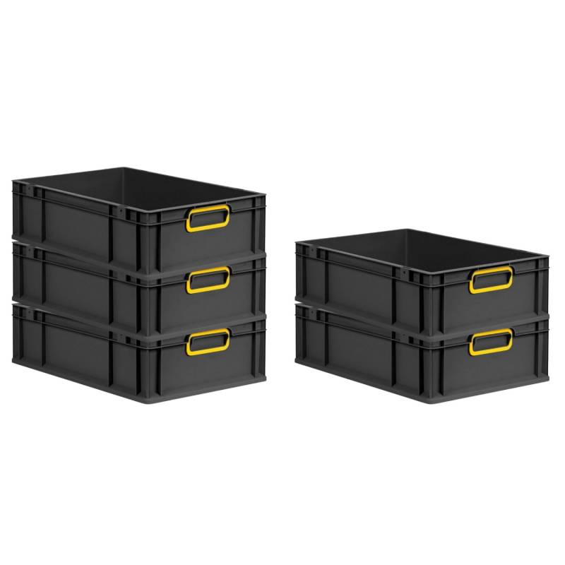 PROREGAL SuperSparSet 5x Eurobox Nextgen Color HxBxT 17x40x60cm 34 Liter Griffe Gelb Geschlossen Schwarz Eurobehälter Transportbox Transportbehälter von PROREGAL