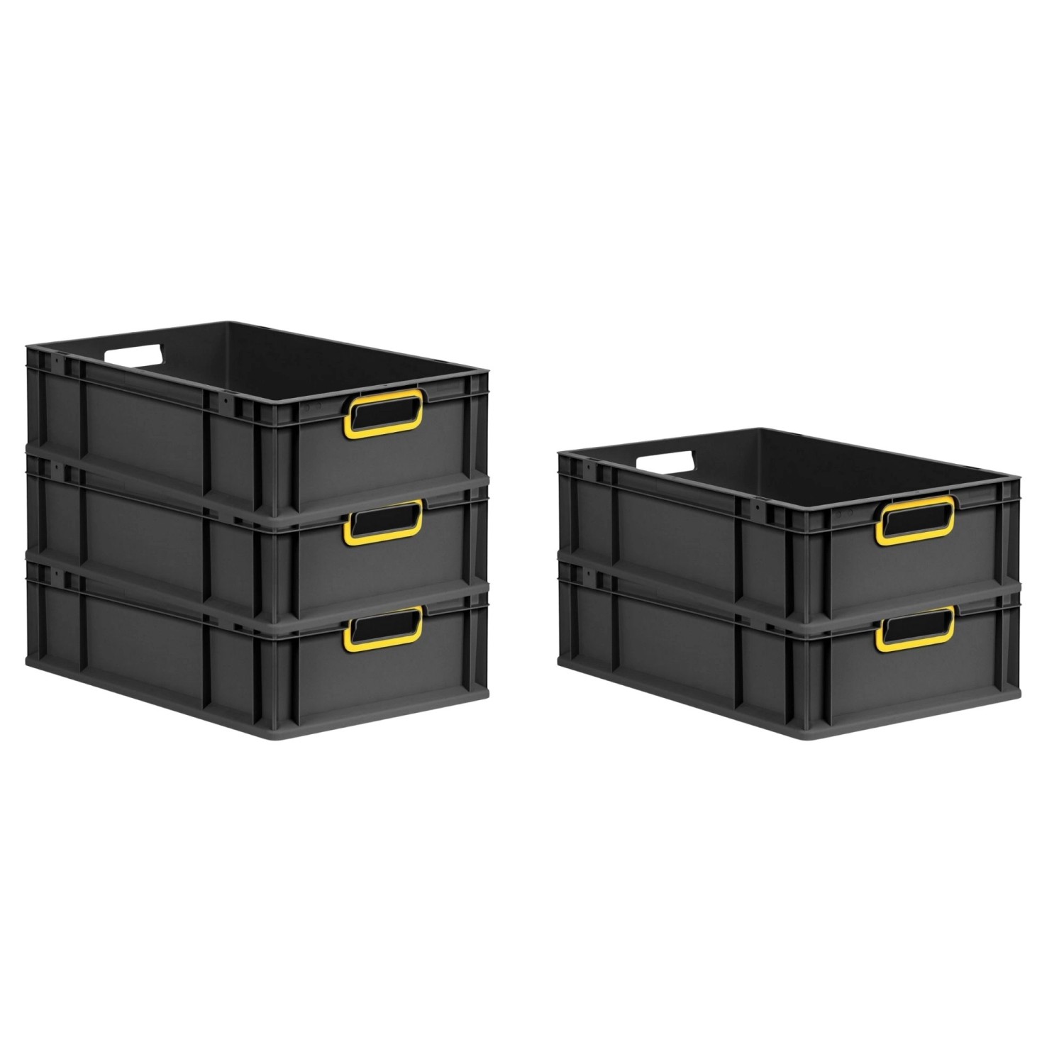 PROREGAL SuperSparSet 5x Eurobox Nextgen Color HxBxT 17x40x60cm 34 Liter Griffe Gelb Offen Schwarz Eurobehälter Transportbox Transportbehälter von PROREGAL