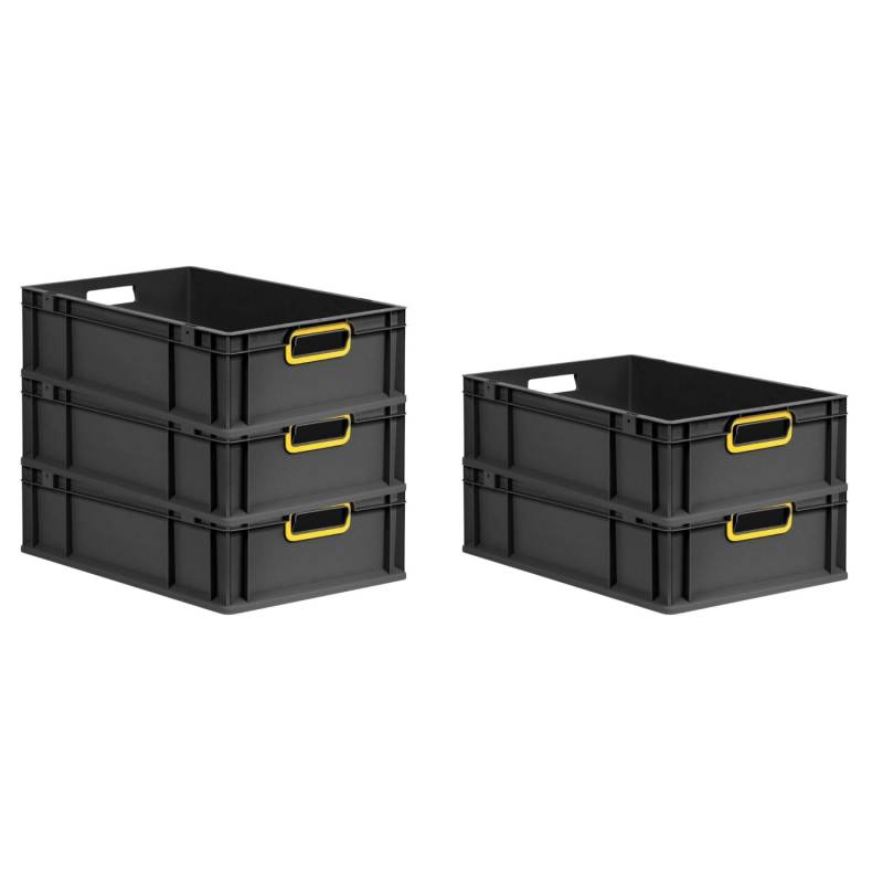 PROREGAL SuperSparSet 5x Eurobox Nextgen Color HxBxT 17x40x60cm 34 Liter Griffe Gelb Offen Schwarz Eurobehälter Transportbox Transportbehälter von PROREGAL