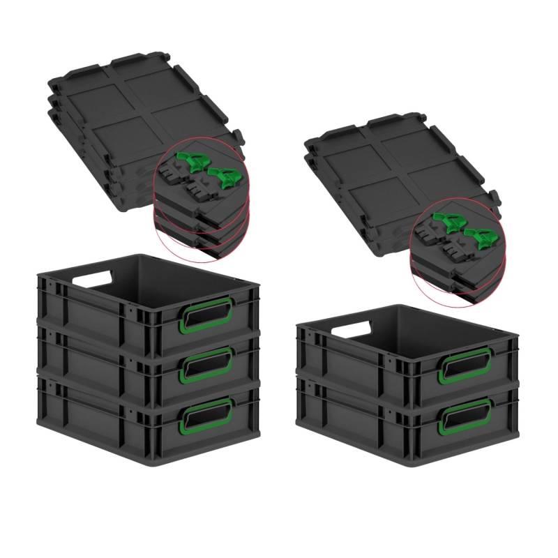 PROREGAL SuperSparSet 5x Eurobox Nextgen Color Mit Scharnierdeckel HxBxT 12x30x40cm 11 Liter Schwarz Griffe Grün Offen Eurobehälter Transportbox PROREGAL SuperSparSet 5x Eurobox Nextgen Color Mit Scharnierdeckel HxBxT 12x30x40cm 11 Liter Schwarz Griffe Grün Offen Eurobehälter Transportbox von PROREGAL