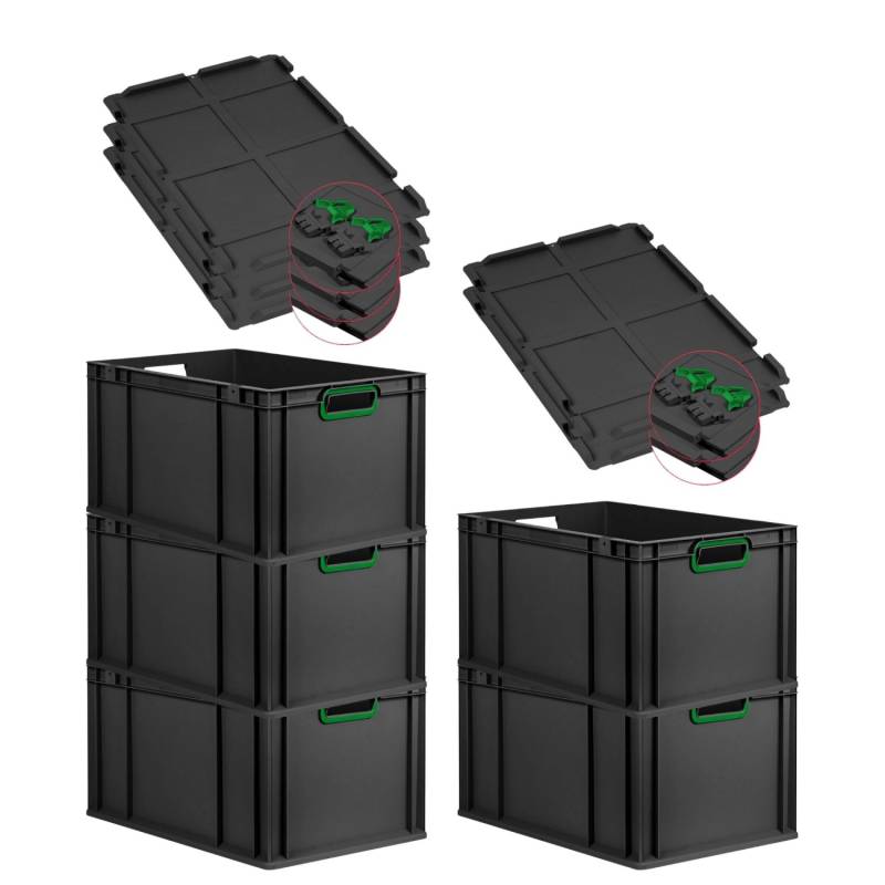 PROREGAL SuperSparSet 5x Eurobox Nextgen Color Mit Scharnierdeckel HxBxT 32x40x60cm 65 Liter Schwarz Griffe Grün Offen Eurobehälter Transportbox PROREGAL SuperSparSet 5x Eurobox Nextgen Color Mit Scharnierdeckel HxBxT 32x40x60cm 65 Liter Schwarz Griffe Grün Offen Eurobehälter Transportbox von PROREGAL