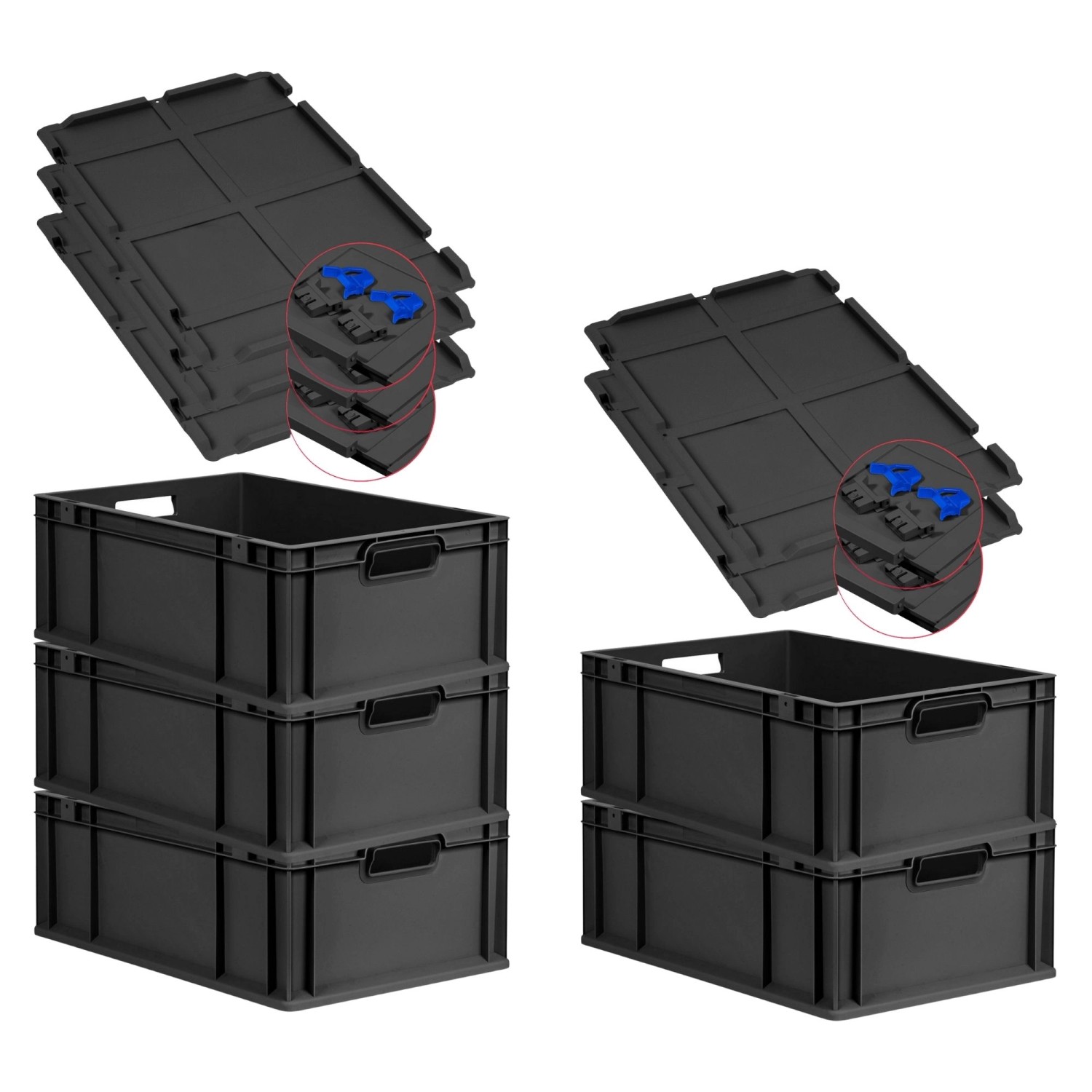 PROREGAL SuperSparSet 5x Eurobox Nextgen Grip Mit Scharnierdeckel Und Blauen Verschlüssen HxBxT 22x40x60cm 44 Liter Schwarz Griffe Offen PROREGAL SuperSparSet 5x Eurobox Nextgen Grip Mit Scharnierdeckel Und Blauen Verschlüssen HxBxT 22x40x60cm 44 Liter Schwarz Griffe Offen von PROREGAL