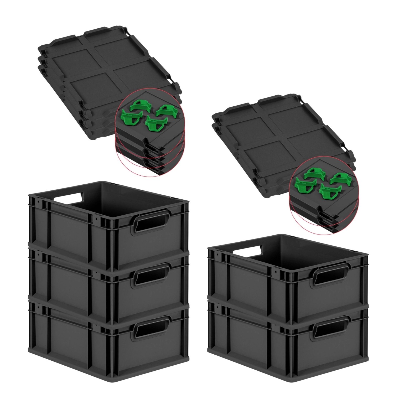 PROREGAL SuperSparSet 5x Eurobox Nextgen Grip Mit Scharnierdeckel Und Grünen Verschlüssen HxBxT 17x30x40cm 16 Liter Schwarz Griffe Offen PROREGAL SuperSparSet 5x Eurobox Nextgen Grip Mit Scharnierdeckel Und Grünen Verschlüssen HxBxT 17x30x40cm 16 Liter Schwarz Griffe Offen von PROREGAL