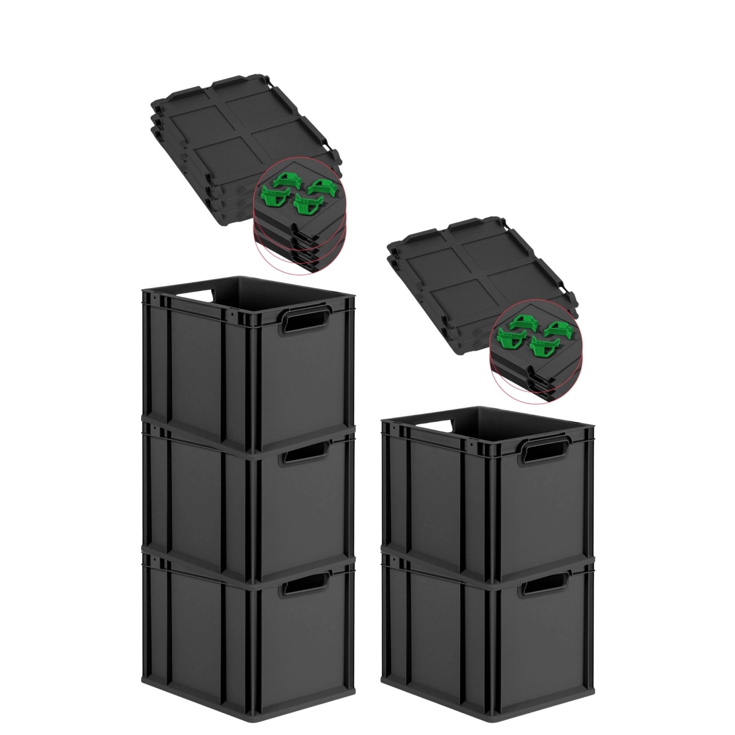 PROREGAL SuperSparSet 5x Eurobox Nextgen Grip Mit Scharnierdeckel Und Grünen Verschlüssen HxBxT 32x30x40cm 30 Liter Schwarz Griffe Offen PROREGAL SuperSparSet 5x Eurobox Nextgen Grip Mit Scharnierdeckel Und Grünen Verschlüssen HxBxT 32x30x40cm 30 Liter Schwarz Griffe Offen von PROREGAL