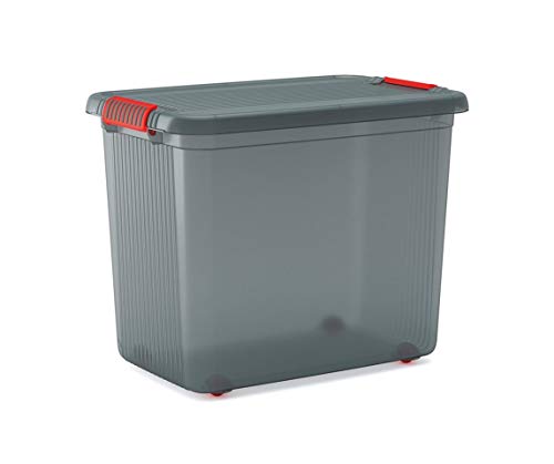 PROREGAL SuperSparSet 5x Mehrzweck Aufbewahrungsbehälter MANATEE mit Deckel | HxBxT 45x59x39cm | 60 Liter | Grau/Orange | Behälter, Box, Aufbewahrungsbehälter, Aufbewahrungsbox von PROREGAL