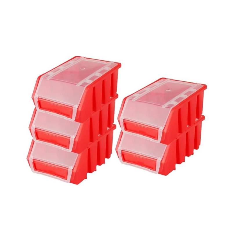 PROREGAL SuperSparSet 5x Sichtlagerbox 2 mit Deckel HxBxT 7,5 x 11,6 x 16,1 cm Polypropylen Rot von PROREGAL