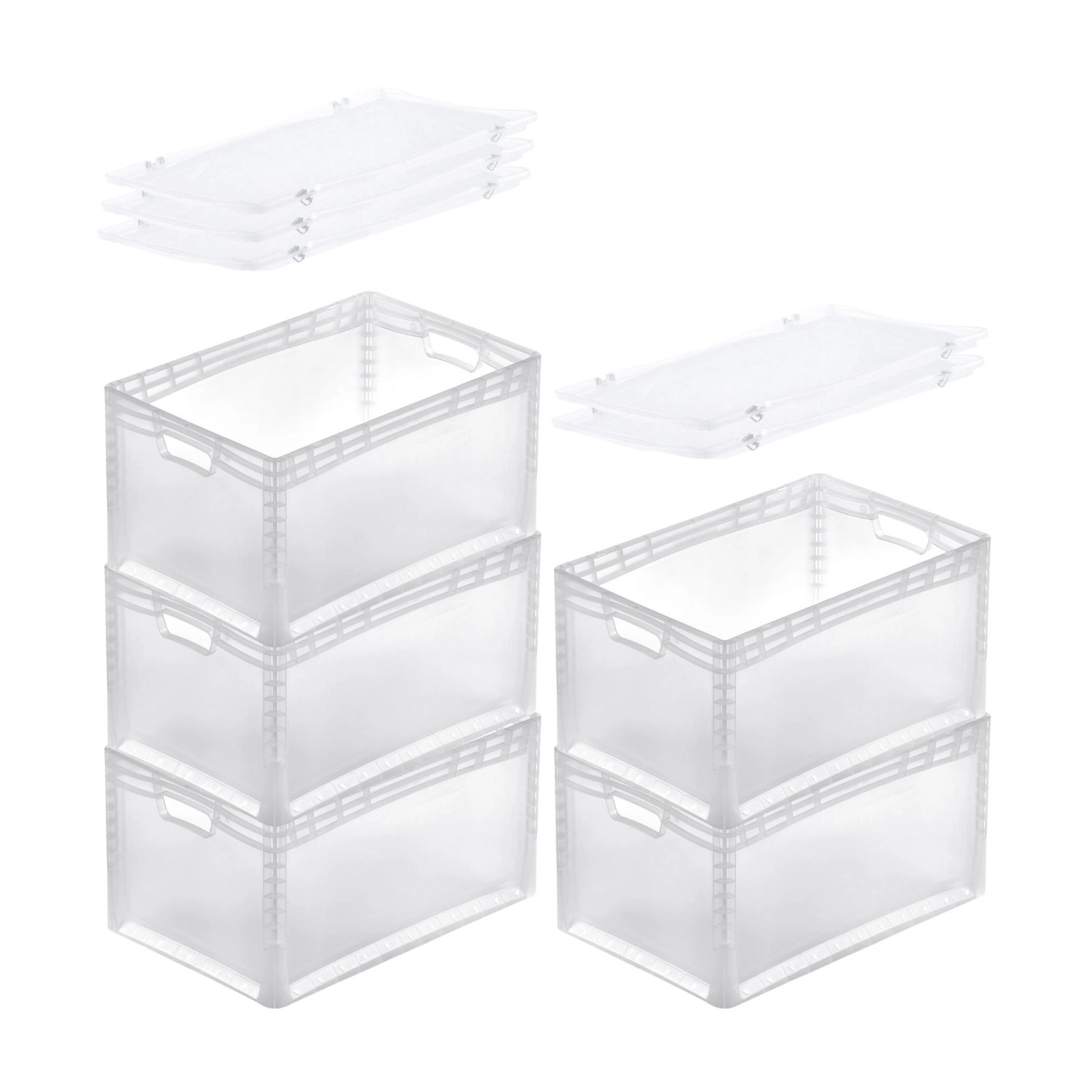 PROREGAL SuperSparSet 5x Transparenter Eurobehälter LightLine mit Offenem Griff und Auflagedeckel HxBxT 32 x 40 x 60 cm 66 Liter Eurobox PROREGAL SuperSparSet 5x Transparenter Eurobehälter LightLine mit Offenem Griff und Auflagedeckel HxBxT 32 x 40 x 60 cm 66 Liter Eurobox von PROREGAL