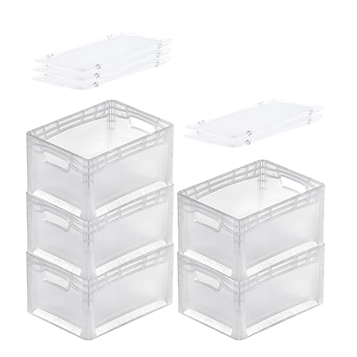 PROREGAL SuperSparSet 5x Transparenter Eurobehälter LightLine mit offenem Griff & Auflagedeckel | HxBxT 22x30x40cm | 24 Liter | Eurobox Transportbox Transportbehälter Stapelbehälter von PROREGAL