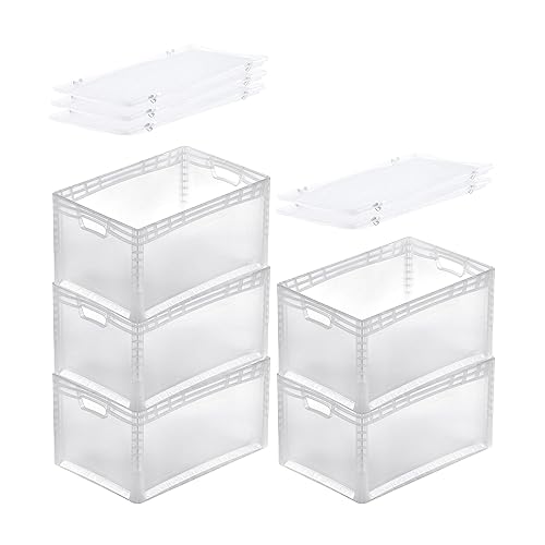 PROREGAL SuperSparSet 5x Transparenter Eurobehälter LightLine mit offenem Griff & Auflagedeckel | HxBxT 32x40x60cm | 66 Liter | Eurobox Transportbox Transportbehälter Stapelbehälter von PROREGAL