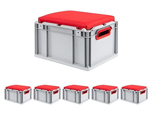 PROREGAL SuperSparSet 6x Eurobox NextGen Seat Box Rot | HxBxT 26,5x30x40cm | 20 Liter | Griffe offen | Eurobehälter, Sitzbox, Transportbox, Transportbehälter, Stapelbehälter von PROREGAL