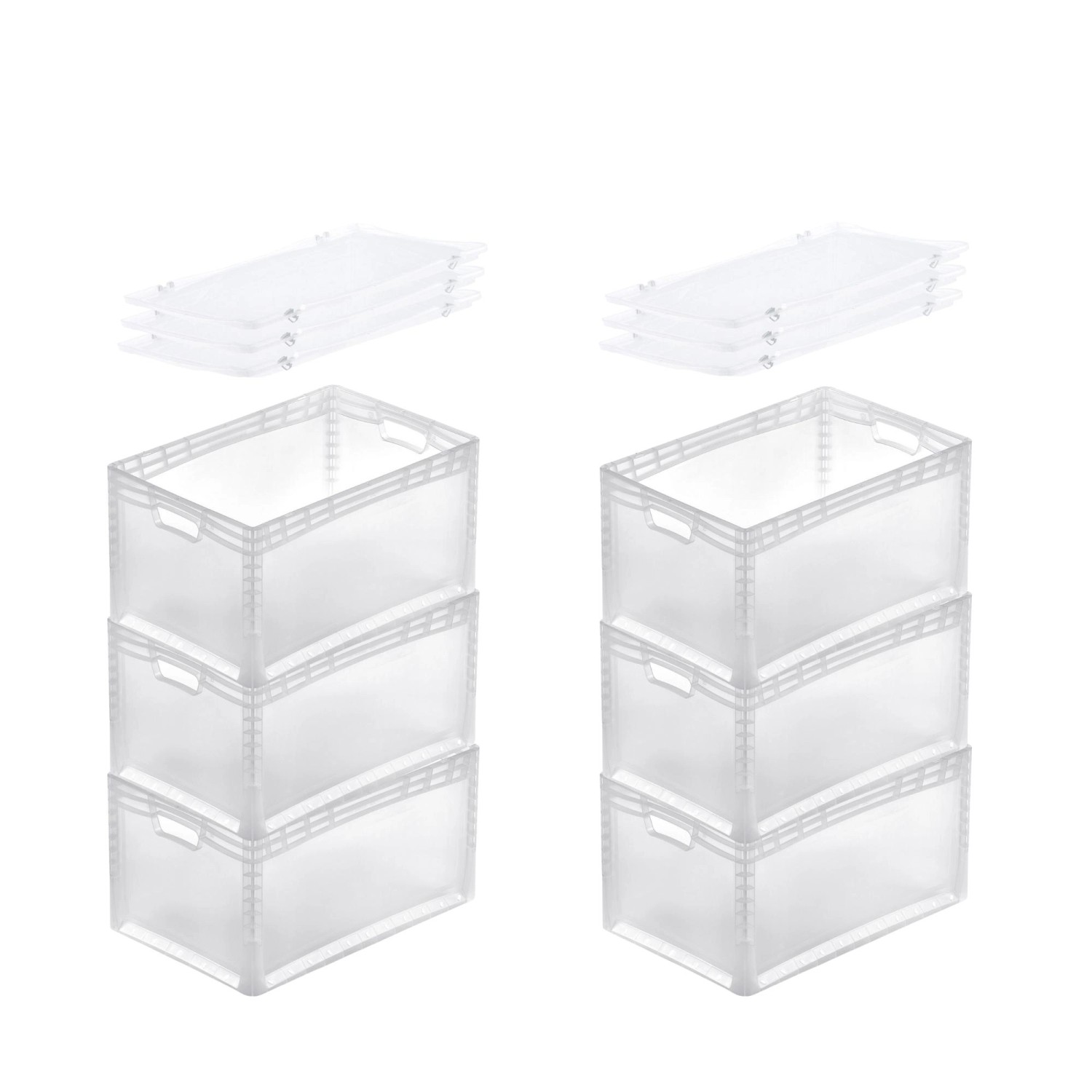 PROREGAL SuperSparSet 6x Transparenter Eurobehälter LightLine mit Offenem Griff und Auflagedeckel HxBxT 32 x 40 x 60 cm 66 Liter Eurobox PROREGAL SuperSparSet 6x Transparenter Eurobehälter LightLine mit Offenem Griff und Auflagedeckel HxBxT 32 x 40 x 60 cm 66 Liter Eurobox von PROREGAL