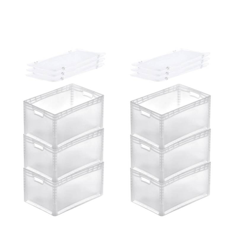 PROREGAL SuperSparSet 6x Transparenter Eurobehälter LightLine mit Offenem Griff und Auflagedeckel  HxBxT 32 x 40 x 60 cm 66 Liter Eurobox von PROREGAL