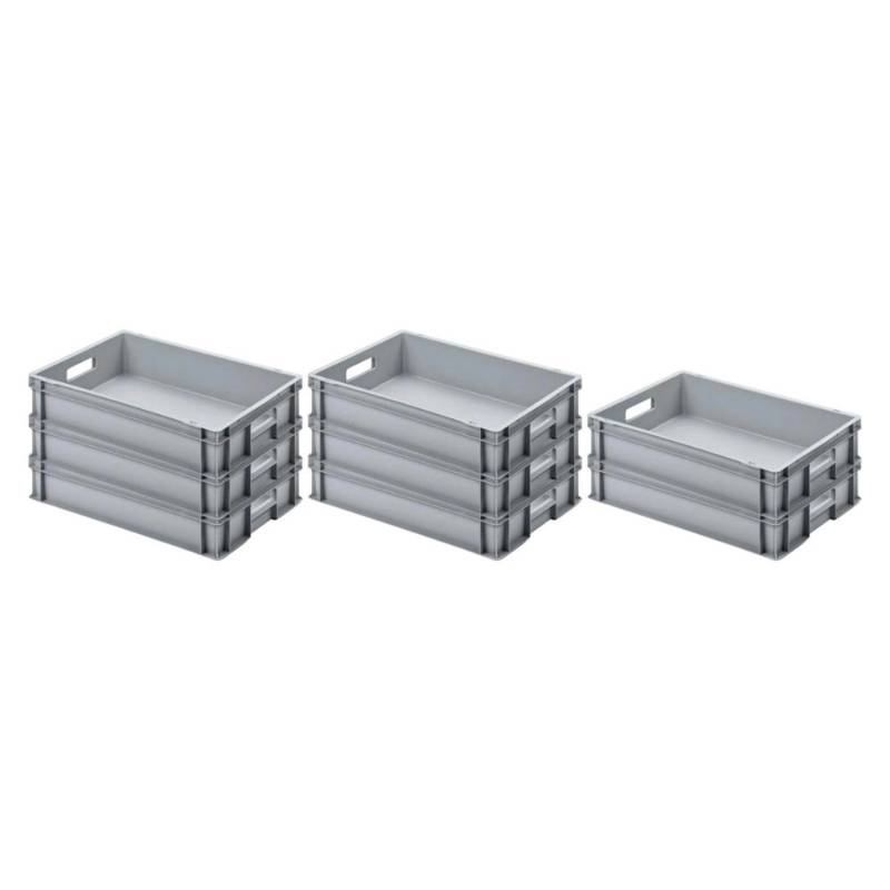 PROREGAL SuperSparSet 8x Eurobehälter mit Offenem Griff HxBxT 12 x 40 x 60 cm 21 Liter Grau Eurobox Transportbox von PROREGAL