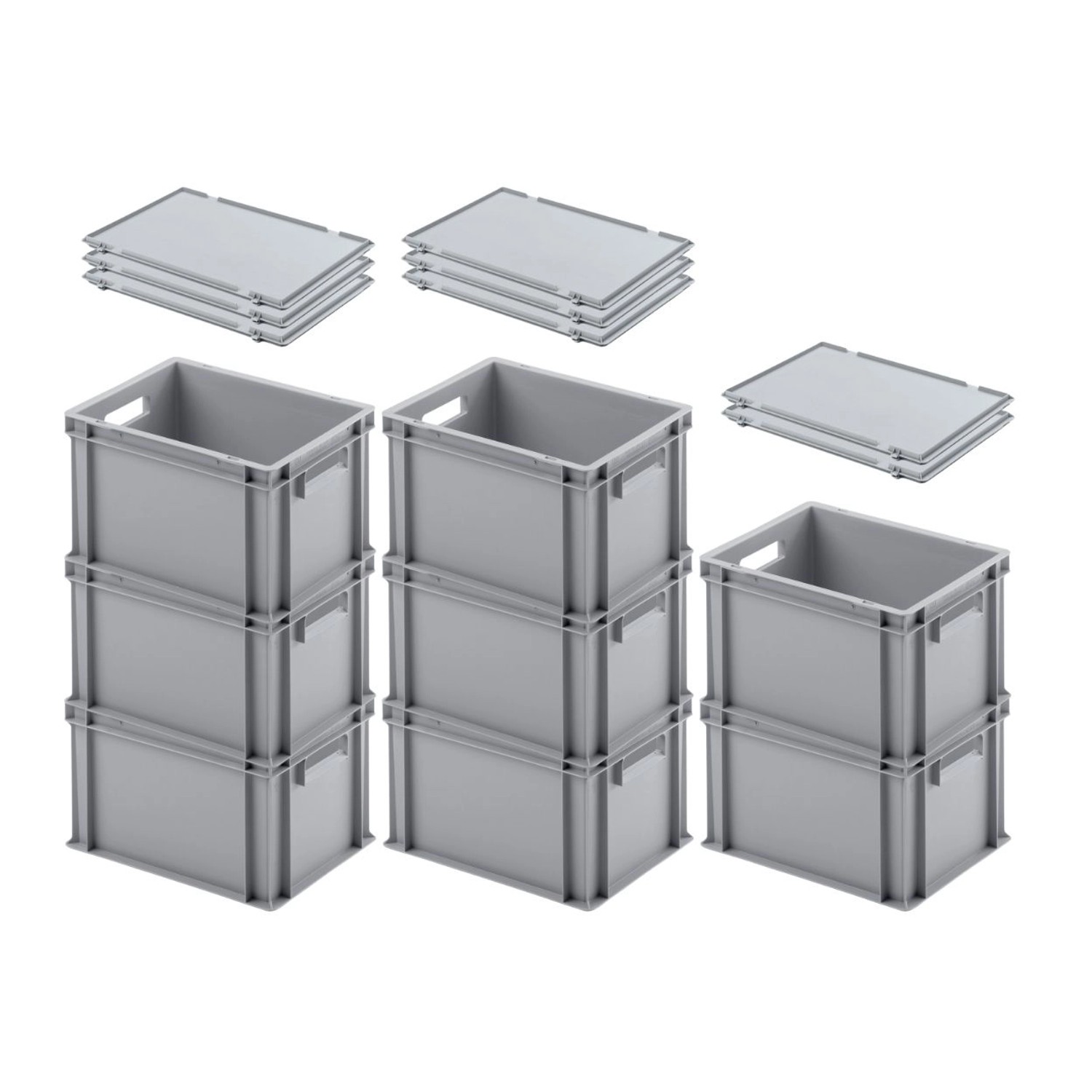SuperSparSet 8 x Eurobehälter Mit Offenem Griff und Scharnierdeckel HxBxT 23,5 x 30 x 40 cm 22 Liter Grau Eurobox Transportbox SuperSparSet 8 x Eurobehälter Mit Offenem Griff und Scharnierdeckel HxBxT 23,5 x 30 x 40 cm 22 Liter Grau Eurobox Transportbox von PROREGAL