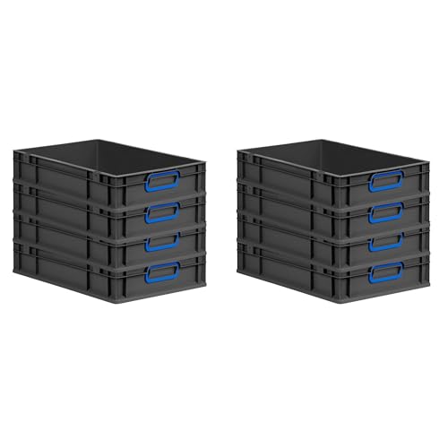 PROREGAL SuperSparSet 8x Eurobox NextGen Color | HxBxT 12x40x60cm | 23 Liter | Griffe blau geschlossen | Schwarz | Eurobehälter, Transportbox, Transportbehälter, Stapelbehälter von PROREGAL