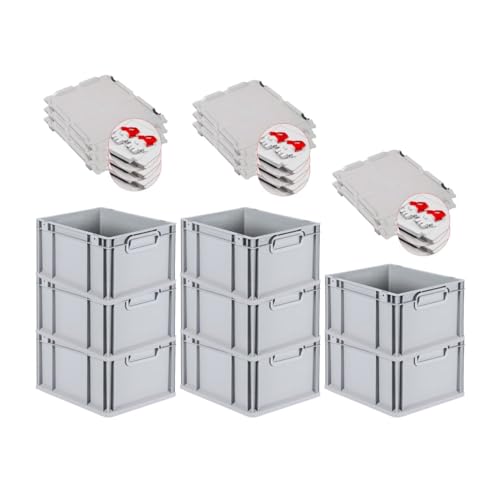 PROREGAL SuperSparSet 8x Eurobox NextGen Economy mit Scharnierdeckel & roten Verschlüssen | Griffe geschlossen | HxBxT 22x30x40cm | 20 Liter | Eurobehälter Transportbox Transportbehälter von PROREGAL