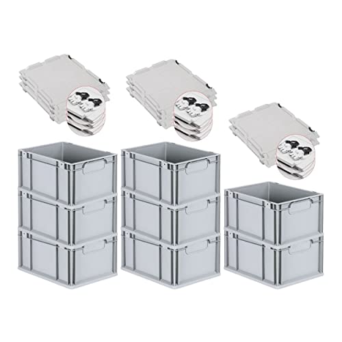 PROREGAL SuperSparSet 8x Eurobox NextGen Economy mit Scharnierdeckel & schwarzen Verschlüssen | Griffe geschlossen | HxBxT 22x30x40cm | 20 Liter | Eurobehälter Transportbox Transportbehälter von PROREGAL