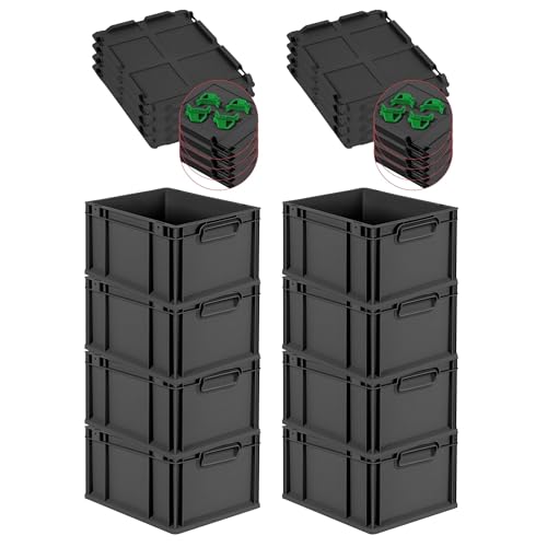 PROREGAL SuperSparSet 8x Eurobox NextGen Grip mit Auflagedeckel & 4 grünen Schiebeschnappverschlüssen, HxBxT 22x30x40cm, 20L, Schwarz, Griffe zu, Eurobehälter, Transportbox, Transportbehälter PROREGAL SuperSparSet 8x Eurobox NextGen Grip mit Auflagedeckel & 4 grünen Schiebeschnappverschlüssen, HxBxT 22x30x40cm, 20L, Schwarz, Griffe zu, Eurobehälter, Transportbox, Transportbehälter von PROREGAL