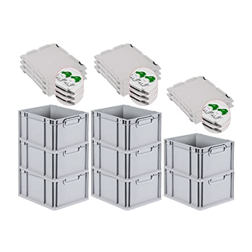 PROREGAL SuperSparSet 8x Eurobox NextGen Grip mit Scharnierdeckel und grünen Schiebeschnappverschlüssen, HxBxT 22x30x40cm, 20 L, Grau, Griffe geschlossen, Eurobehälter, Transportbox PROREGAL SuperSparSet 8x Eurobox NextGen Grip mit Scharnierdeckel und grünen Schiebeschnappverschlüssen, HxBxT 22x30x40cm, 20 L, Grau, Griffe geschlossen, Eurobehälter, Transportbox von PROREGAL