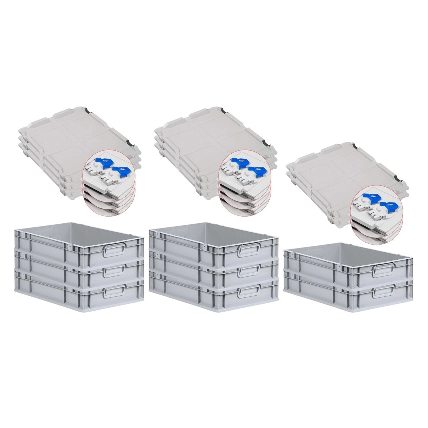 PROREGAL SuperSparSet 8x Eurobox NextGen Grip mit Scharnierdeckel und Blauen Schiebeschnappverschlüssen HxBxT 12 x 40 x 60 cm 23 Liter von PROREGAL
