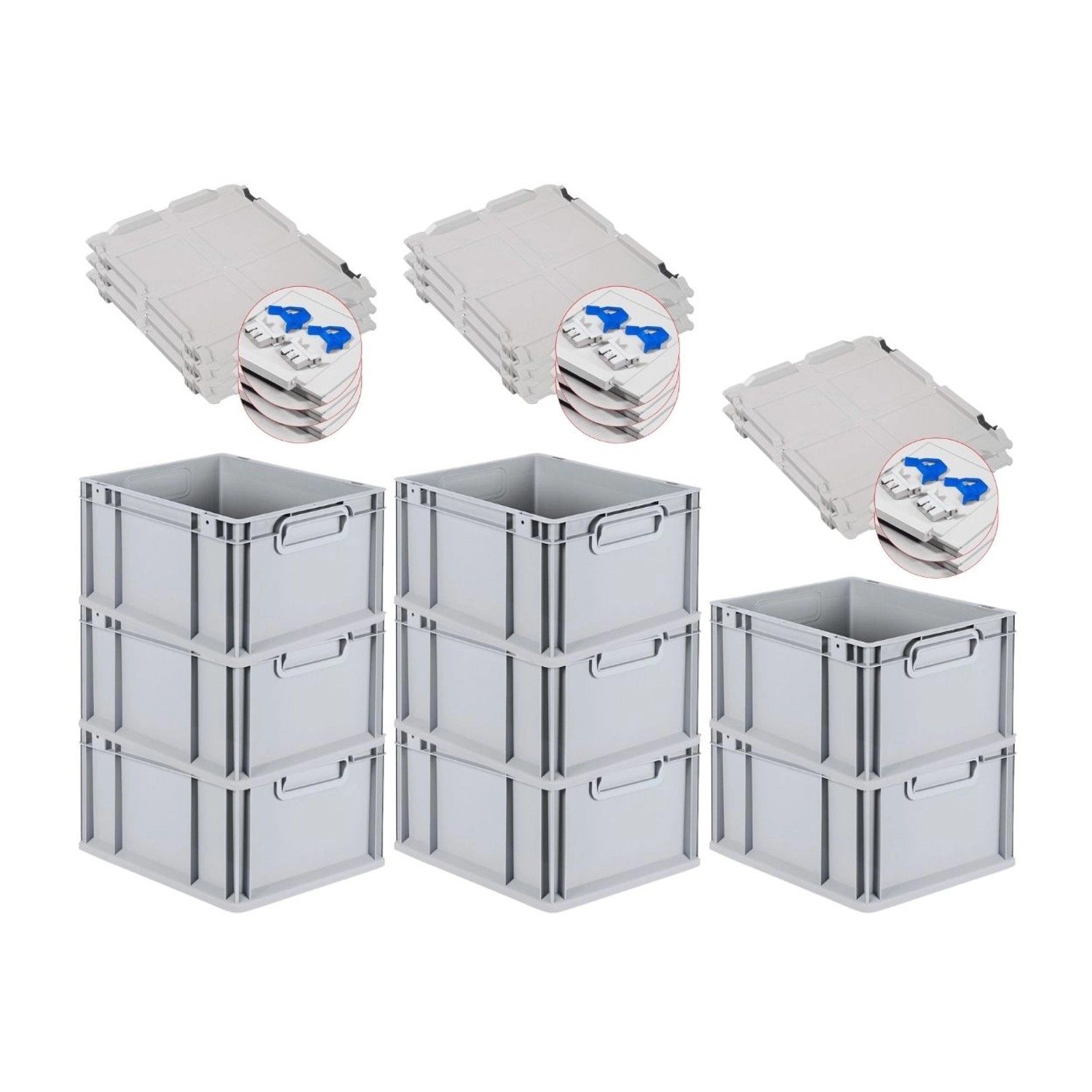 PROREGAL SuperSparSet 8x Eurobox NextGen Grip mit Scharnierdeckel und Blauen Schiebeschnappverschlüssen HxBxT 22 x 30 x 40 cm 20 Liter PROREGAL SuperSparSet 8x Eurobox NextGen Grip mit Scharnierdeckel und Blauen Schiebeschnappverschlüssen HxBxT 22 x 30 x 40 cm 20 Liter von PROREGAL
