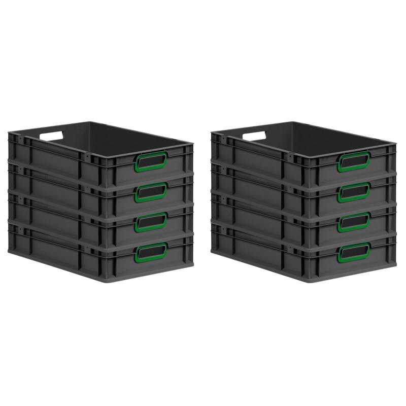 PROREGAL SuperSparSet 8x Eurobox Nextgen Color HxBxT 12x40x60cm 23 Liter Griffe Grün Offen Schwarz Eurobehälter Transportbox Transportbehälter von PROREGAL