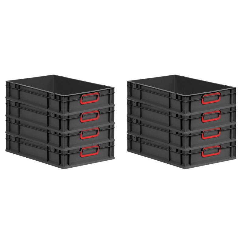 PROREGAL SuperSparSet 8x Eurobox Nextgen Color HxBxT 12x40x60cm 23 Liter Griffe Rot Geschlossen Schwarz Eurobehälter Transportbox Transportbehälter von PROREGAL