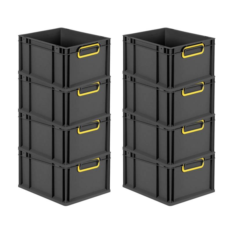 PROREGAL SuperSparSet 8x Eurobox Nextgen Color HxBxT 22x30x40cm 20 Liter Griffe Gelb Geschlossen Schwarz Eurobehälter Transportbox Transportbehälter von PROREGAL