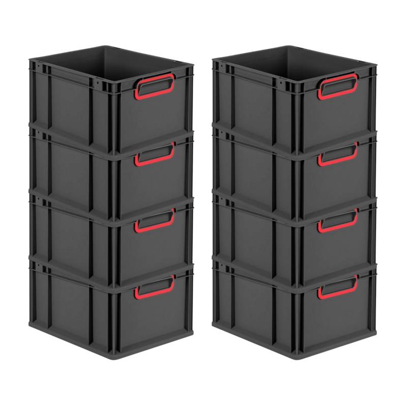 PROREGAL SuperSparSet 8x Eurobox Nextgen Color HxBxT 22x30x40cm 20 Liter Griffe Rot Geschlossen Schwarz Eurobehälter Transportbox Transportbehälter von PROREGAL