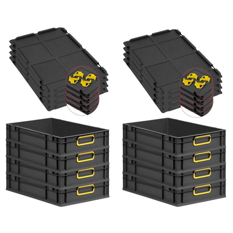 PROREGAL SuperSparSet 8x Eurobox Nextgen Color Mit Auflagedeckel HxBxT 12x40x60cm 23 Liter Schwarz Griffe Gelb Geschlossen Eurobehälter Transportbox von PROREGAL
