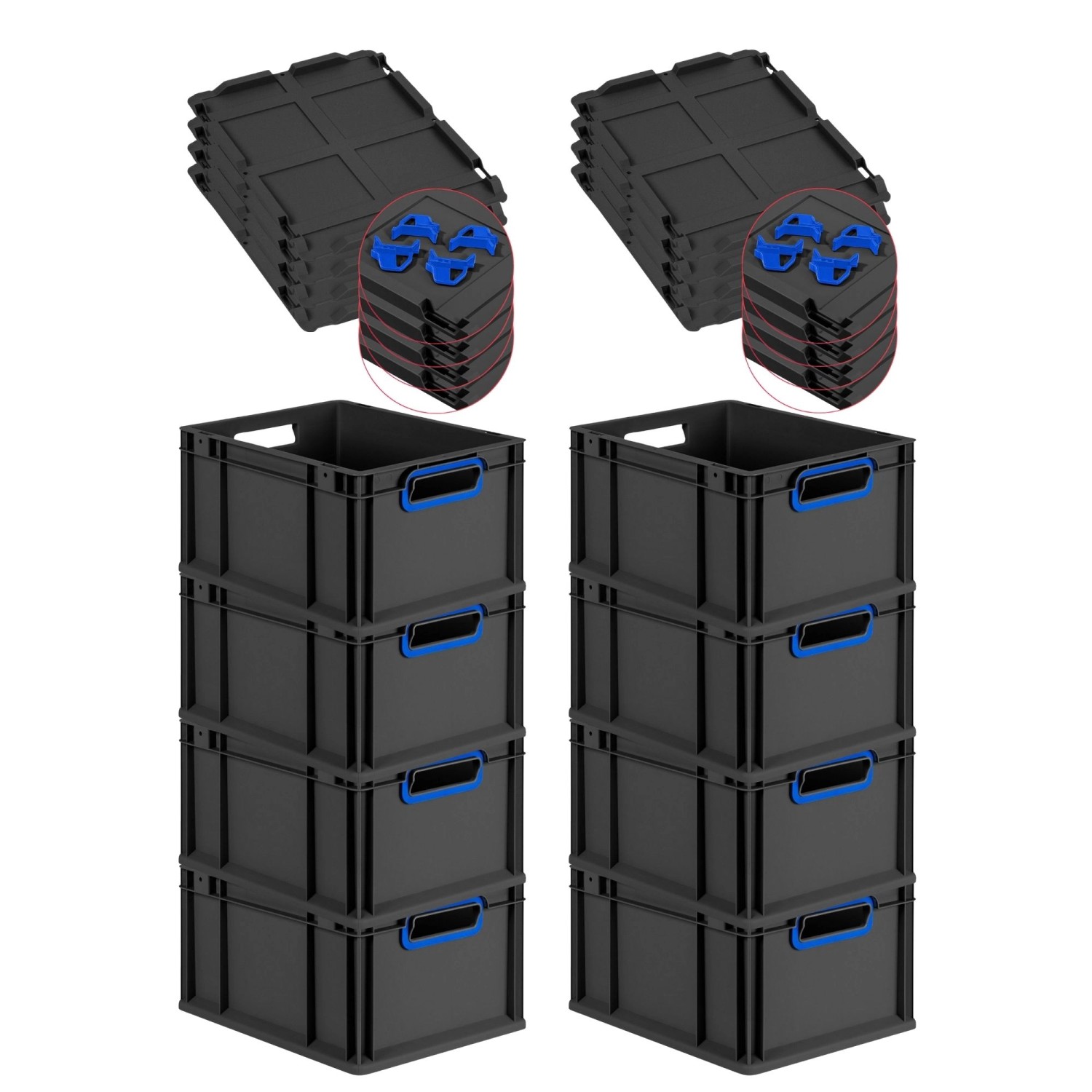 PROREGAL SuperSparSet 8x Eurobox Nextgen Color Mit Auflagedeckel HxBxT 22x30x40cm 20 Liter Schwarz Griffe Blau Offen Eurobehälter Transportbox PROREGAL SuperSparSet 8x Eurobox Nextgen Color Mit Auflagedeckel HxBxT 22x30x40cm 20 Liter Schwarz Griffe Blau Offen Eurobehälter Transportbox von PROREGAL