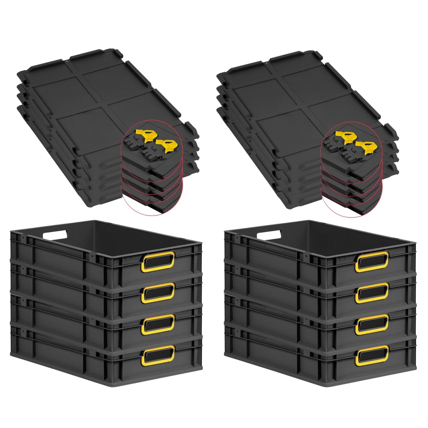PROREGAL SuperSparSet 8x Eurobox Nextgen Color Mit Scharnierdeckel HxBxT 12x40x60cm 23 Liter Schwarz Griffe Gelb Offen Eurobehälter Transportbox von PROREGAL