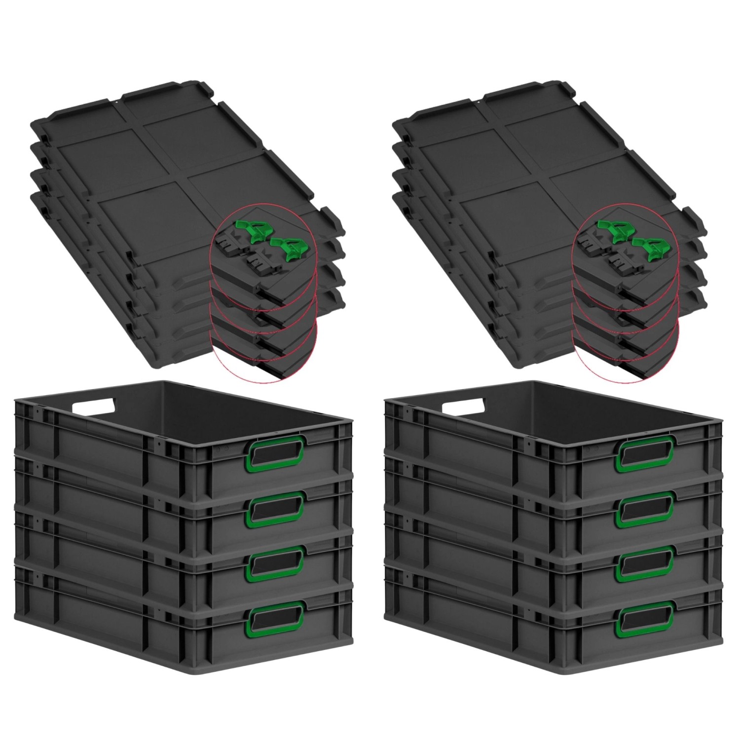 PROREGAL SuperSparSet 8x Eurobox Nextgen Color Mit Scharnierdeckel HxBxT 12x40x60cm 23 Liter Schwarz Griffe Grün Offen Eurobehälter Transportbox PROREGAL SuperSparSet 8x Eurobox Nextgen Color Mit Scharnierdeckel HxBxT 12x40x60cm 23 Liter Schwarz Griffe Grün Offen Eurobehälter Transportbox von PROREGAL