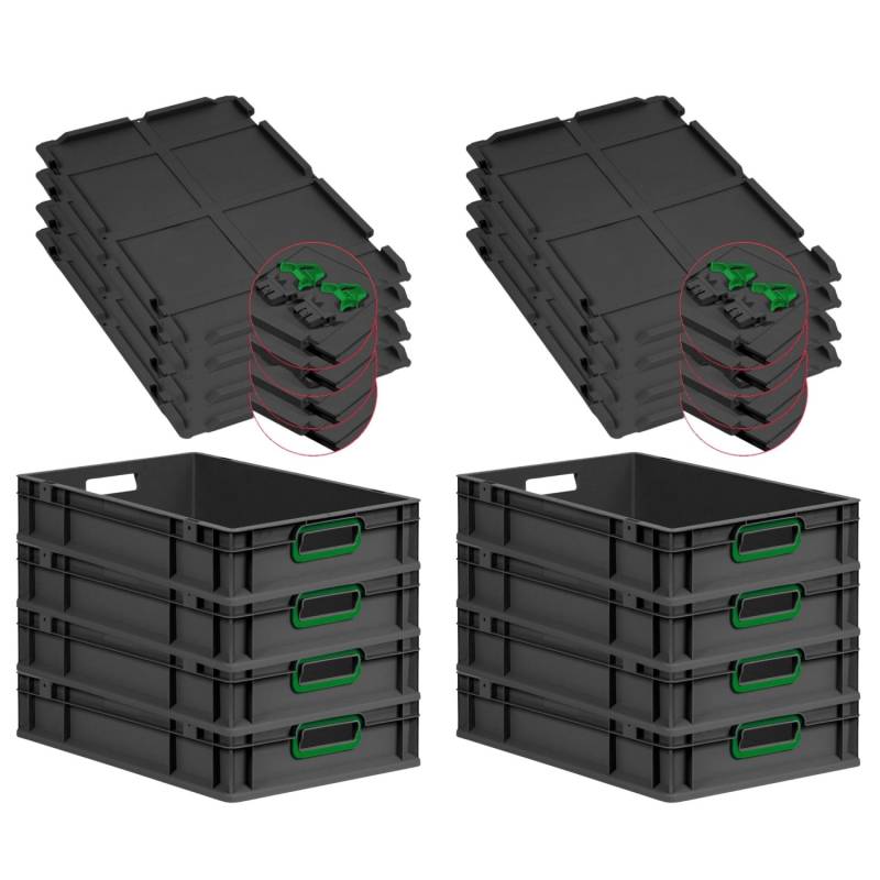PROREGAL SuperSparSet 8x Eurobox Nextgen Color Mit Scharnierdeckel HxBxT 12x40x60cm 23 Liter Schwarz Griffe Grün Offen Eurobehälter Transportbox PROREGAL SuperSparSet 8x Eurobox Nextgen Color Mit Scharnierdeckel HxBxT 12x40x60cm 23 Liter Schwarz Griffe Grün Offen Eurobehälter Transportbox von PROREGAL