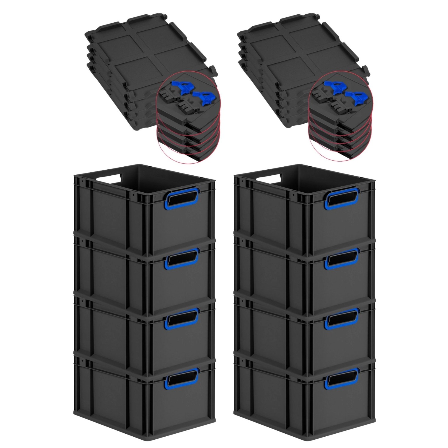 PROREGAL SuperSparSet 8x Eurobox Nextgen Color Mit Scharnierdeckel HxBxT 22x30x40cm 20 Liter Schwarz Griffe Blau Offen Eurobehälter Transportbox PROREGAL SuperSparSet 8x Eurobox Nextgen Color Mit Scharnierdeckel HxBxT 22x30x40cm 20 Liter Schwarz Griffe Blau Offen Eurobehälter Transportbox von PROREGAL