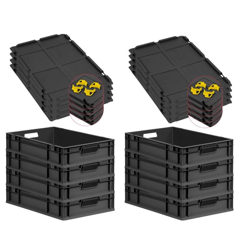 PROREGAL SuperSparSet 8x Eurobox Nextgen Grip Mit Auflagedeckel Und Gelben Verschlüssen HxBxT 12x40x60cm 23 Liter Schwarz Griffe Offen PROREGAL SuperSparSet 8x Eurobox Nextgen Grip Mit Auflagedeckel Und Gelben Verschlüssen HxBxT 12x40x60cm 23 Liter Schwarz Griffe Offen von PROREGAL