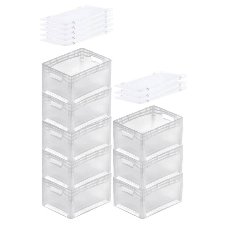 PROREGAL SuperSparSet 8x Transparenter Eurobehälter LightLine mit Offenem Griff und Scharnierdeckel HxBxT 22 x 30 x 40 cm 24 Liter Eurobox von PROREGAL