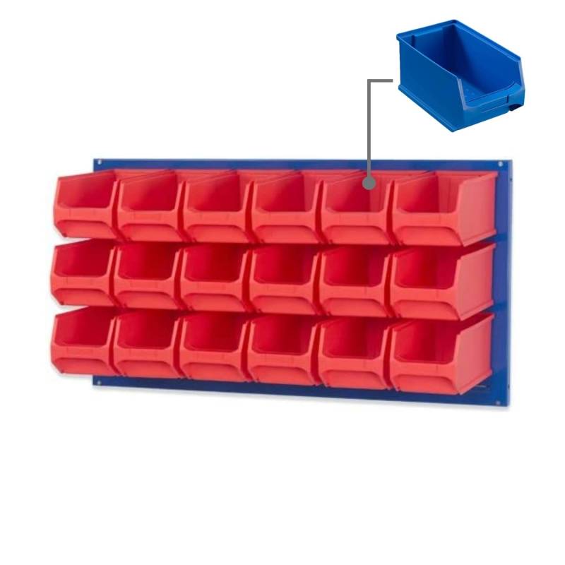PROREGAL Trägersystem Blaue Systemplatte mit 18 x Blauen Sichtlagerboxen 3,0 Maße H x B 50 x 100 cm Sichtlagerbox Sichtlagerbehälter von PROREGAL