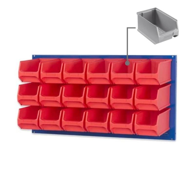 PROREGAL Trägersystem Blaue Systemplatte mit 18 x Grauen Sichtlagerboxen 3,0 Maße H x B 50 x 100 cm Sichtlagerbox Sichtlagerbehälter von PROREGAL