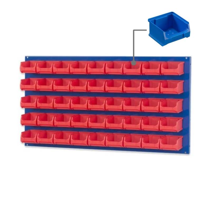 PROREGAL Trägersystem Blaue Systemplatte mit 45 x Blauen Sichtlagerboxen 1,0 Maße H x B 50 x 100 cm Sichtlagerbox Sichtlagerbehälter von PROREGAL