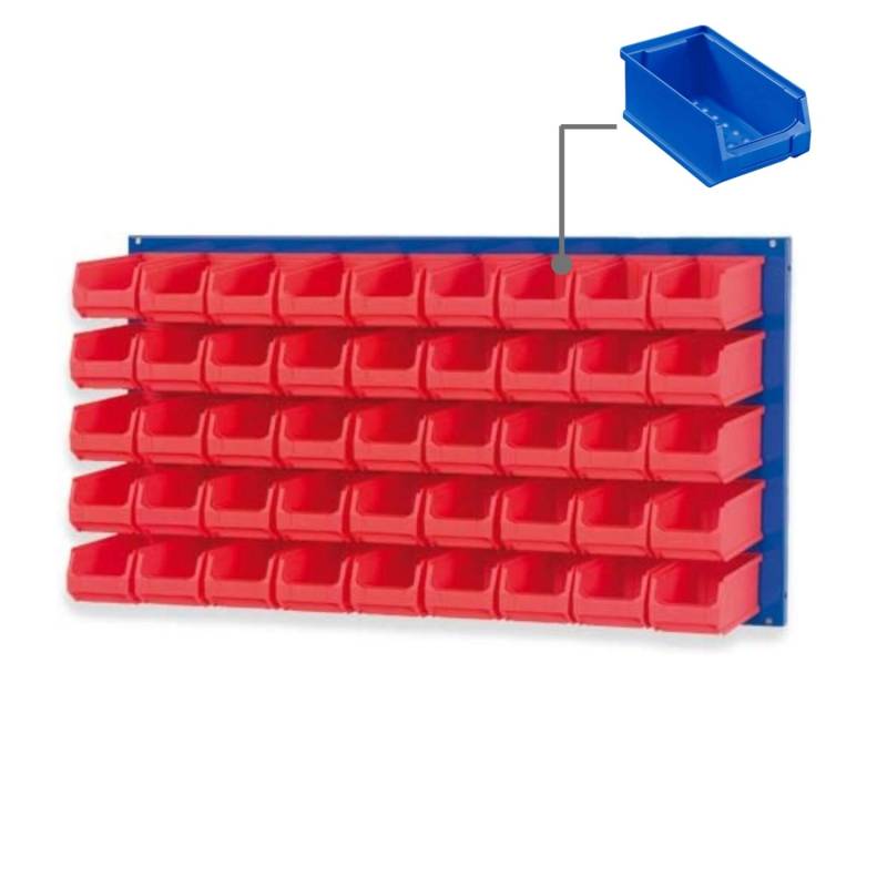 PROREGAL Trägersystem Blaue Systemplatte mit 45 x Blauen Sichtlagerboxen 2,0 Maße H x B 50 x 100 cm Sichtlagerbox Sichtlagerbehälter von PROREGAL