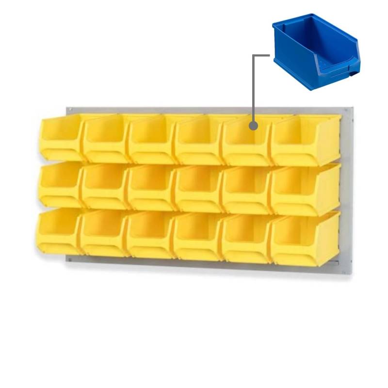 PROREGAL Trägersystem Graue Systemplatte mit 18 x Blauen Sichtlagerboxen 3,0 Maße H x B 50 x 100 cm Sichtlagerbox Sichtlagerbehälter von PROREGAL