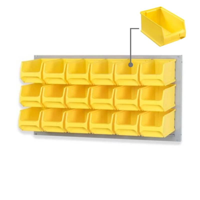 PROREGAL Trägersystem Graue Systemplatte mit 18 x Gelben Sichtlagerboxen 3,0 Maße H x B 50 x 100 cm Sichtlagerbox Sichtlagerbehälter von PROREGAL